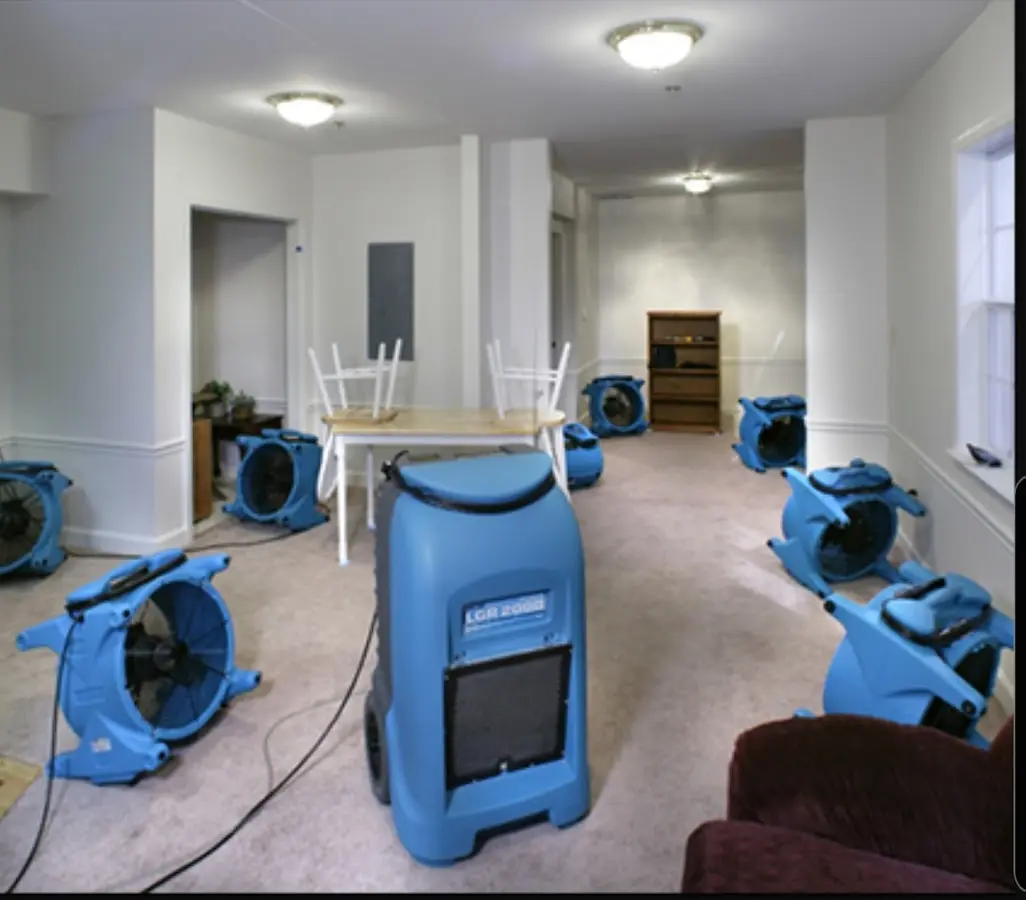 Air movers and dehumidifier setup for Water Extraction & Removal in Waterloo